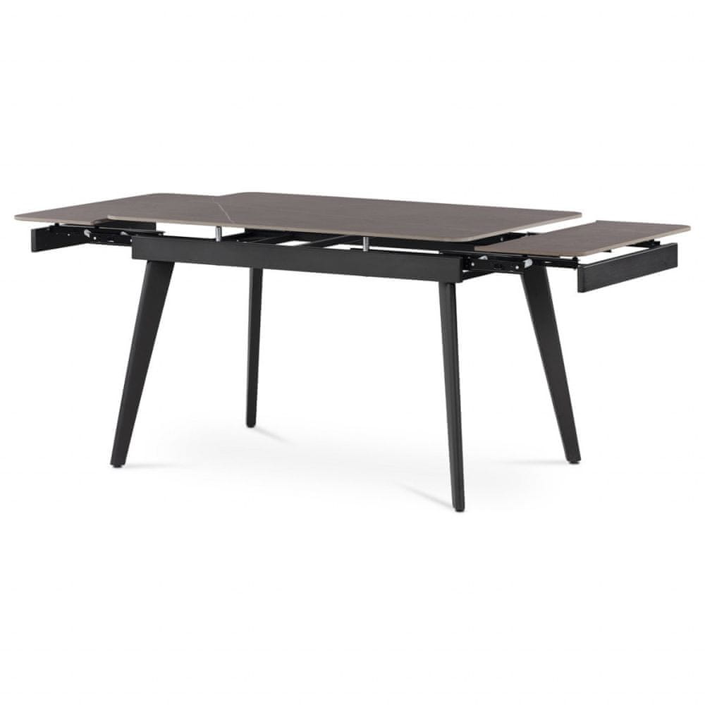 Autronic Jedálenský stôl 120+30+30x80 cm, keramická doska šedý mramor, kov, čierny matný lak HT-405M GREY